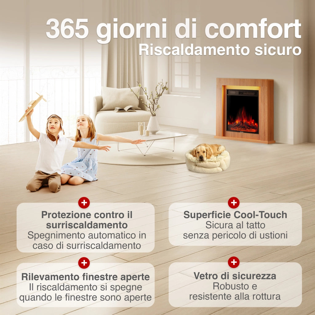 KAMINIO Camino elettrico MATTI - Caminetto da pavimento con riscaldamento, effetto fiamma 3D, luce ambiente a LED, telecomando - 32 pollici, Querica