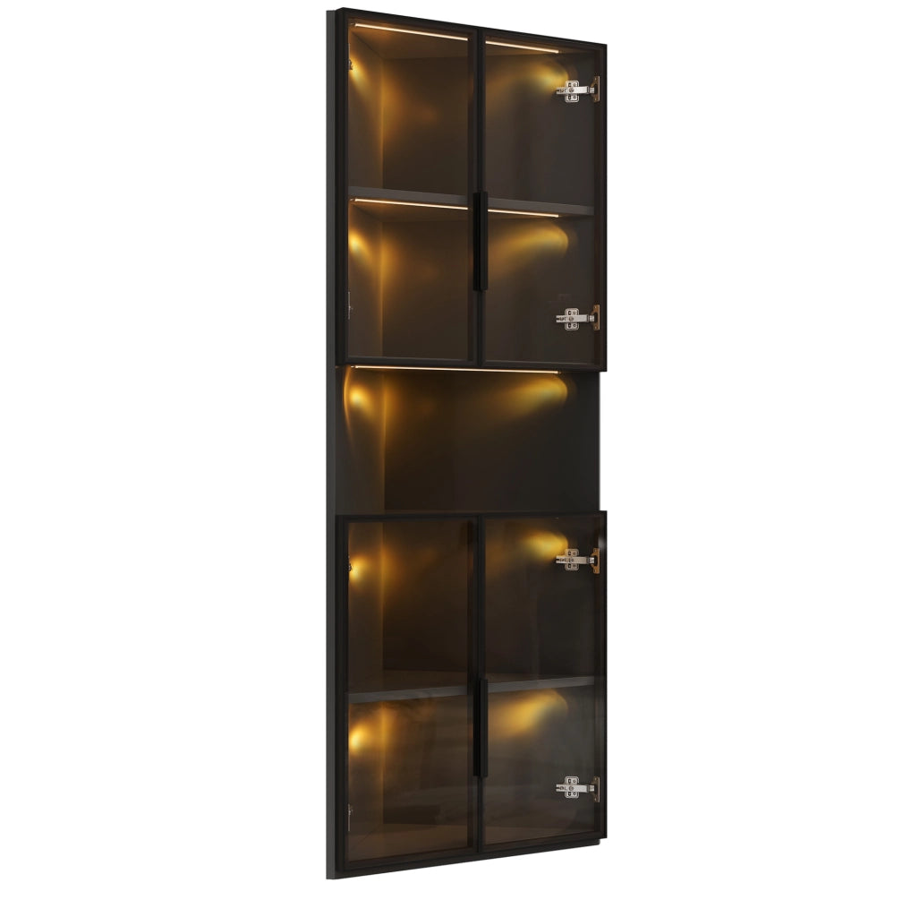 Vetrina angolare triangolare nera 62×32×160 cm con LED