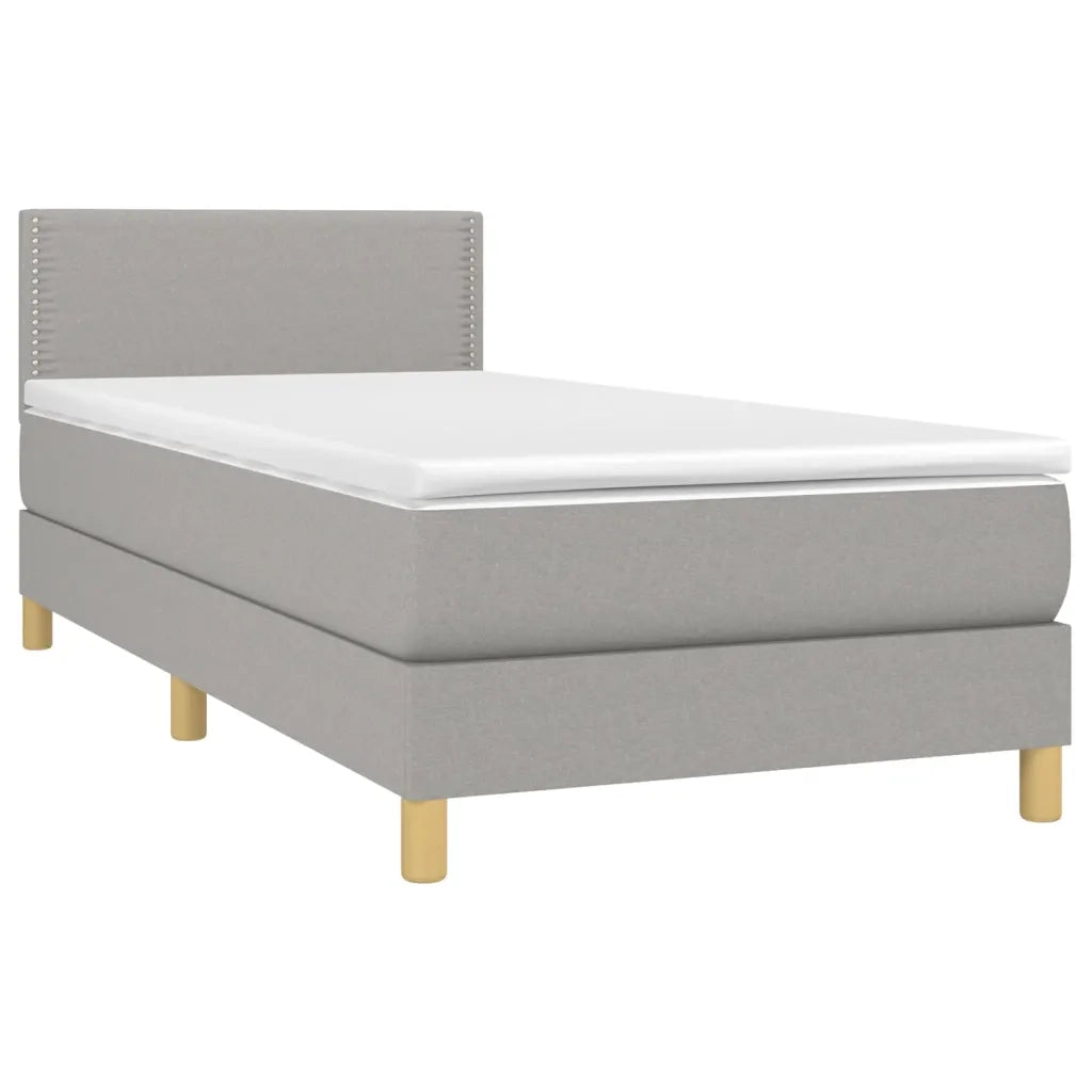 Letto a Molle Materasso e LED Grigio Chiaro 90x190 cm Tessuto