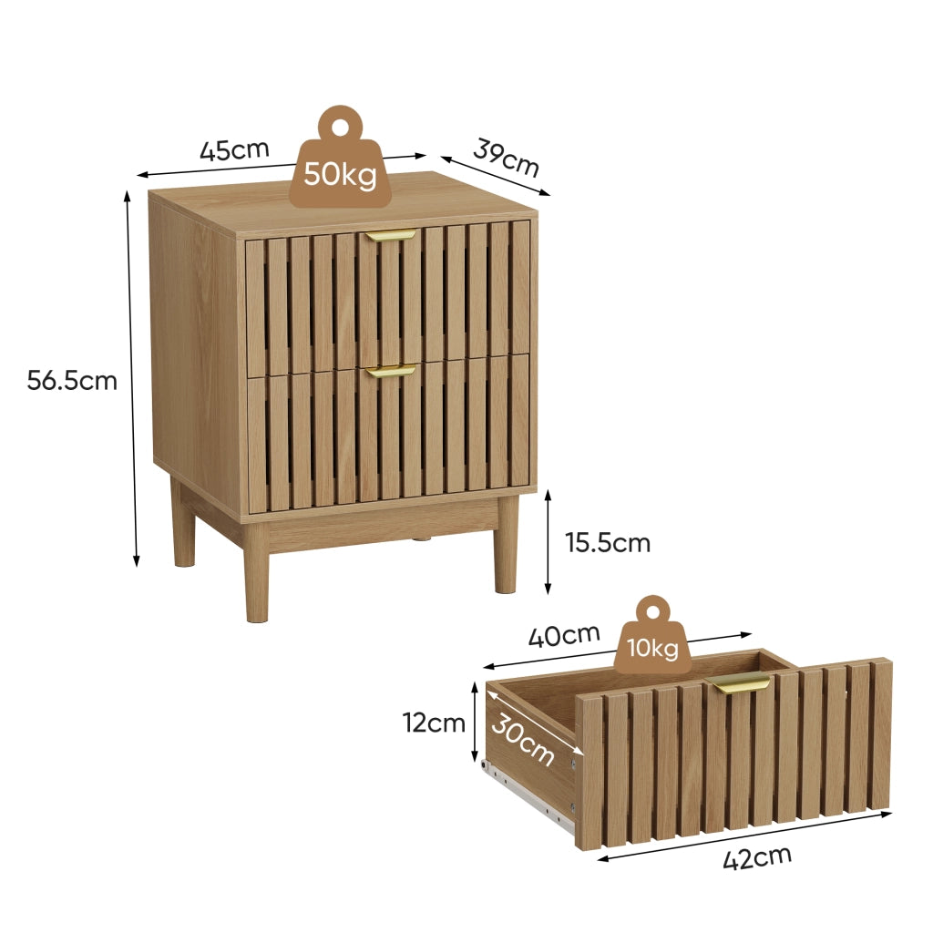 Comodino Mid-Century Modern ¨C MINIMAL ¨C Legno, 2 Cassetti, 45x39x56,5 cm