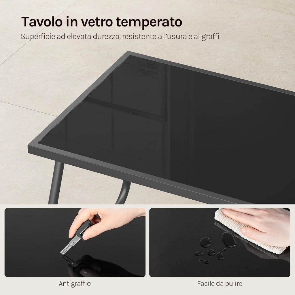Set di Mobili da Esterno 4 Pezzi, Tavolo, Divano e 2 Sedie, Salotto da Giardino Resistente alle Intemperie, Struttura in Metallo, Tessuto Traspirante, per Balcone, Patio, Terrazza, Grigio