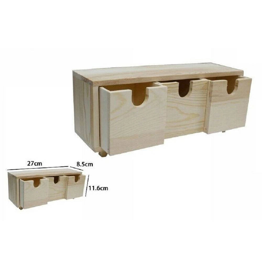 Trade Shop - Porta Oggetti Mini Cassettiera 3 Cassetti Legno Naturale Decoupage 53387a -
