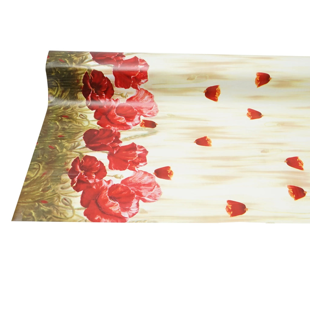 Rotolo tovaglia decorativa in PVC – modello floreale papaveri Materiale: PVC con supporto tessile (45 g/m²)  Dimensioni rotolo: 1,37 × 20 m Breckner Germany