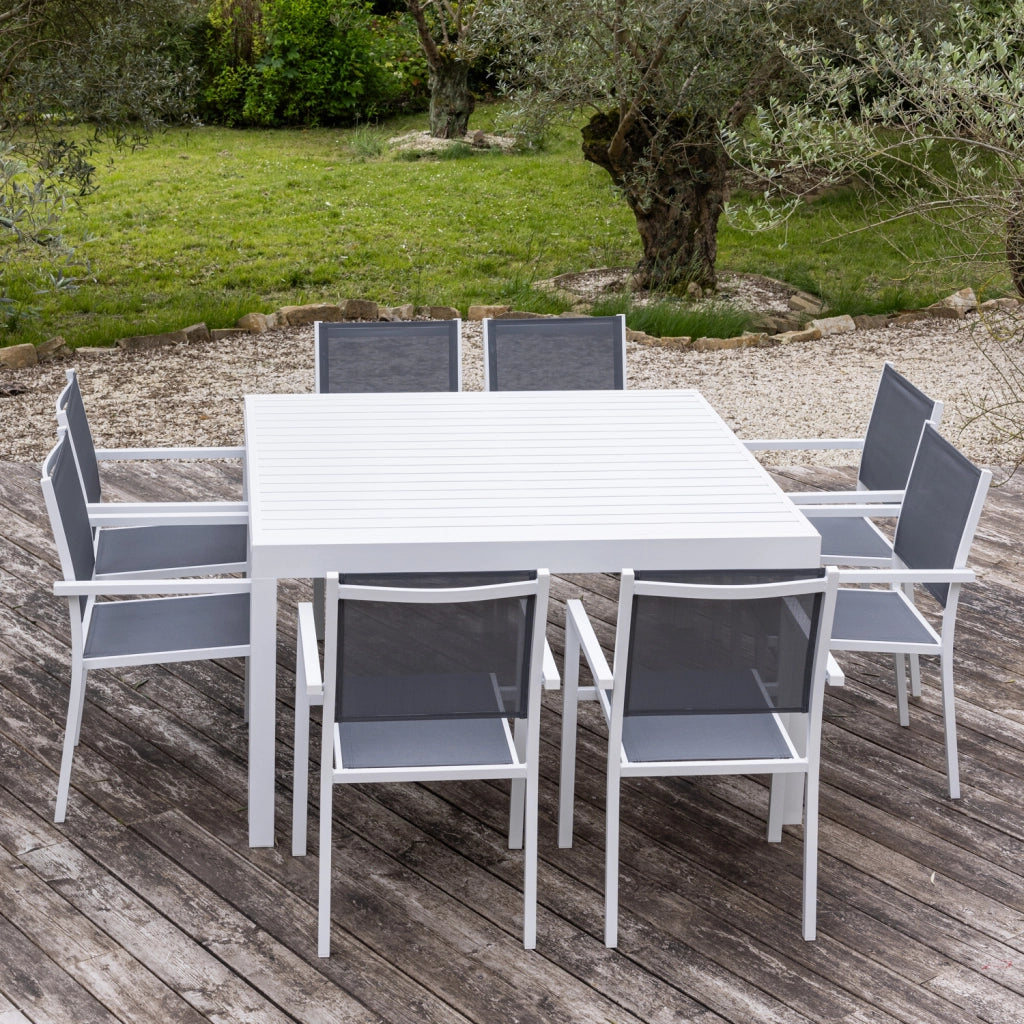 VENEZIASet di mobili da giardino estensibili in textilene grigio 140/200 - alluminio bianco