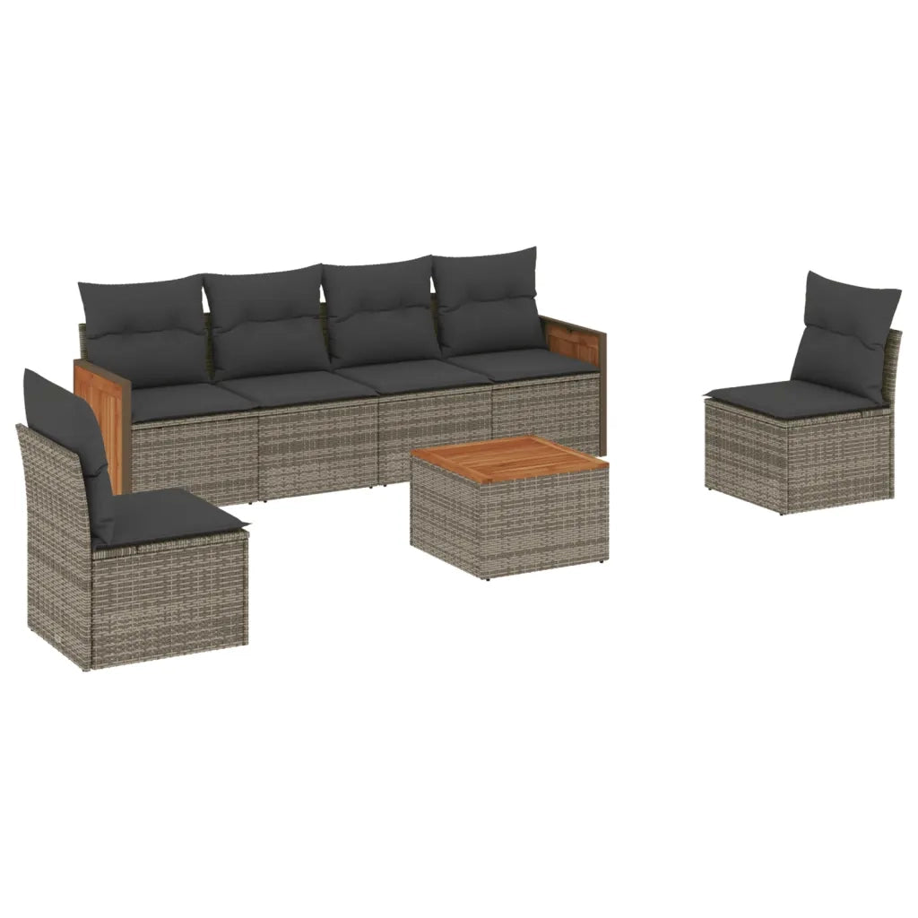 Set Divani da Giardino 7 pz con Cuscini Grigio in Polyrattan 3259953