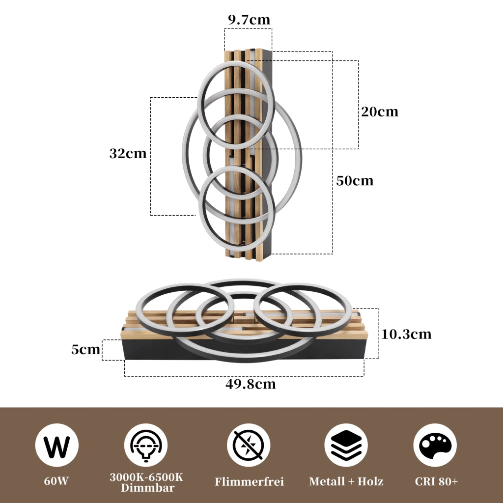 ZMH Plafoniera LED ad anello geometrico moderno 50cm dimmerabile 60W con telecomando per soggiorno e sala da pranzo