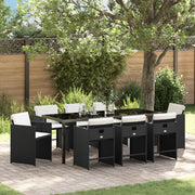 Set da Pranzo Giardino 9 Pezzi con Cuscini Rattan PE Nero