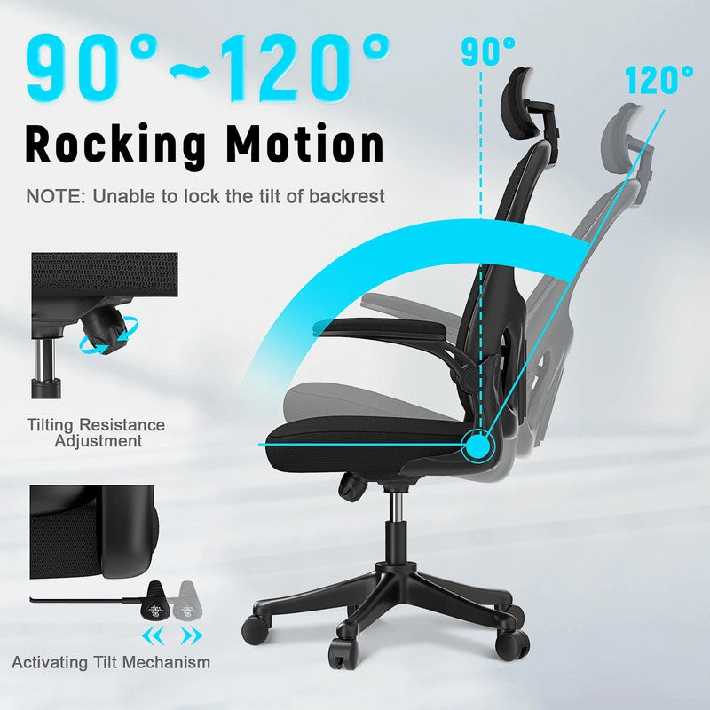 Sedia da ufficio - Poltrona ergonomica HAMLODY con braccioli 2D, altezza poggiatesta supporto lombare schienale regolabile nero