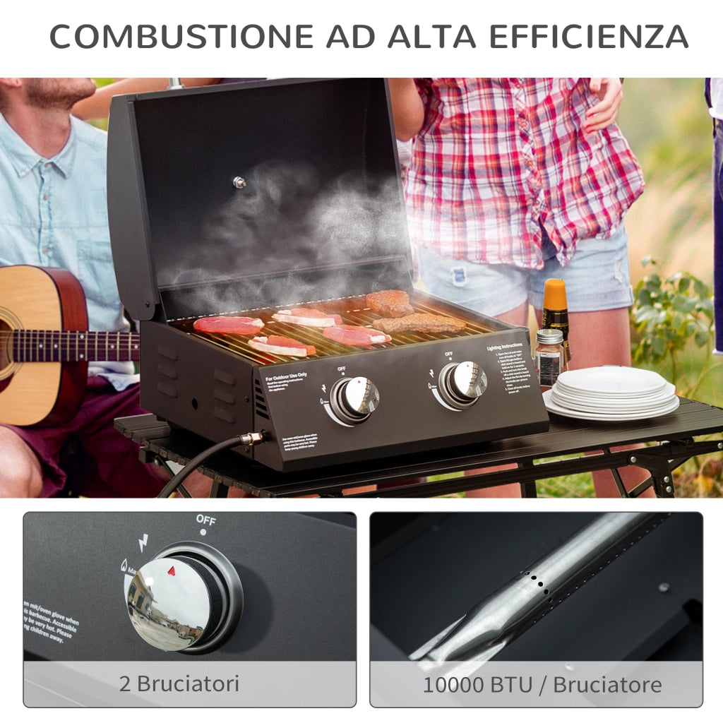 Easycomfort Barbecue a Gas Pieghevole con Coperchio, Termometro e 2 Bruciatori in Acciaio, 55x46.5x41 cm, Nero