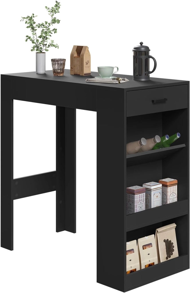 Tavolo da Bar, Bancone da Bar con 1 Cassetto e 3 Ripiani, Tavolo Penisola per Cucina, Pub, Bistrot, Legno Ingegnerizzato (Con assi di legno, Bianco+Rovere Chiaro, 100 x 50 x100 cm)