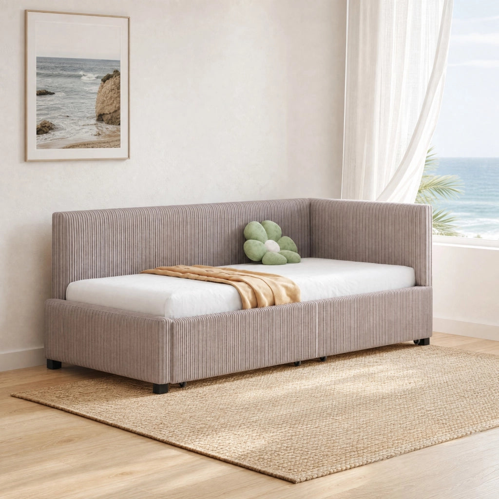 DESMIU Divano letto 90 × 200 cm 1 posto con 2 cassetti e schienale reversibile, senza materasso, in velluto grigio