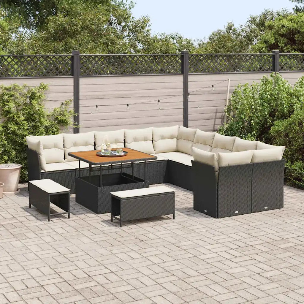 Set Divano da Giardino 13 pcs Nero polyrattan