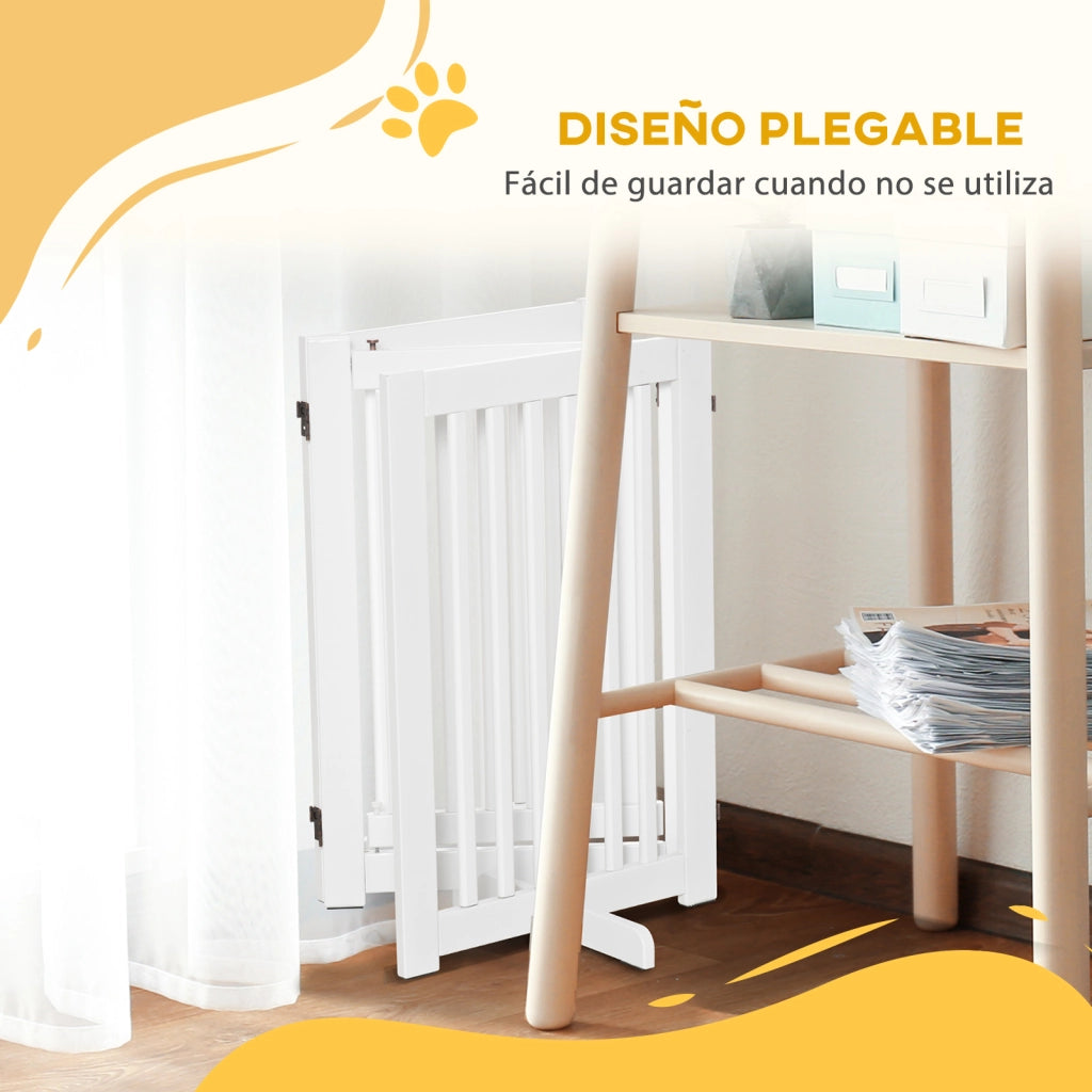 Cancello per Animali Domestici Pieghevole 3 Pannelli 1 Porta ¨C zephmum ¨C Bianco 155x35,5x76 cm
