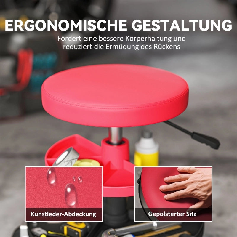 SGABELLO da officina con ruote regolabile in altezza 40-51 cm acciaio rosso