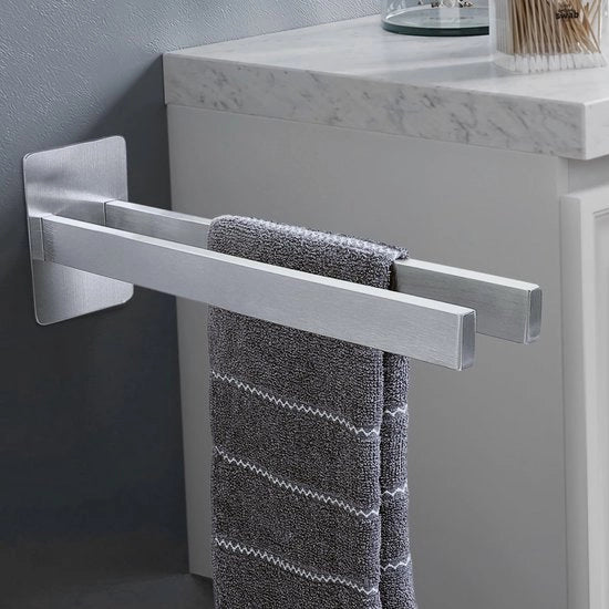 Sostegno asciugamano senza forare 40cm, adesivo asciugamano sostegno in acciaio inossidabile SUS304, asciugamano doppio a due braccia liscio per bagno, cucina, ecc.