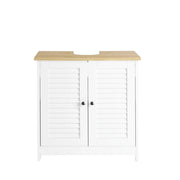 Mobile Base per lavabo con 2 Ante in Stile tapparelle,Bianco-Naturale,L60*P35*A59cm,FRG237-WN