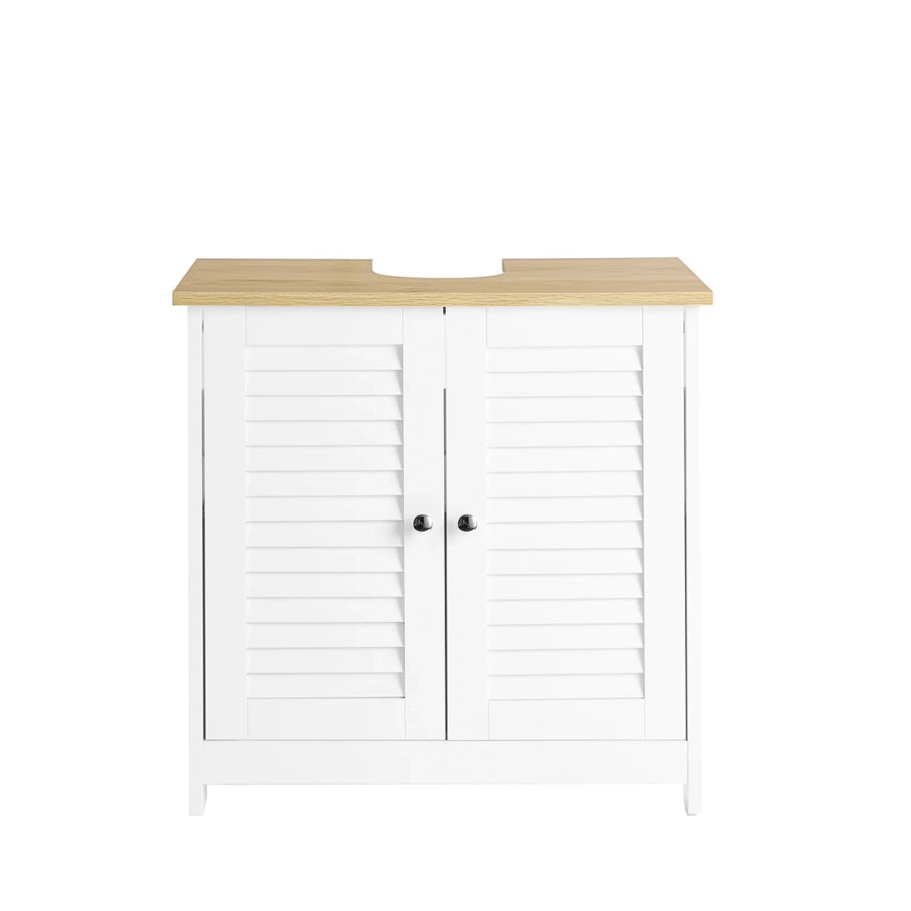 Mobile Base per lavabo con 2 Ante in Stile tapparelle,Bianco-Naturale,L60*P35*A59cm,FRG237-WN