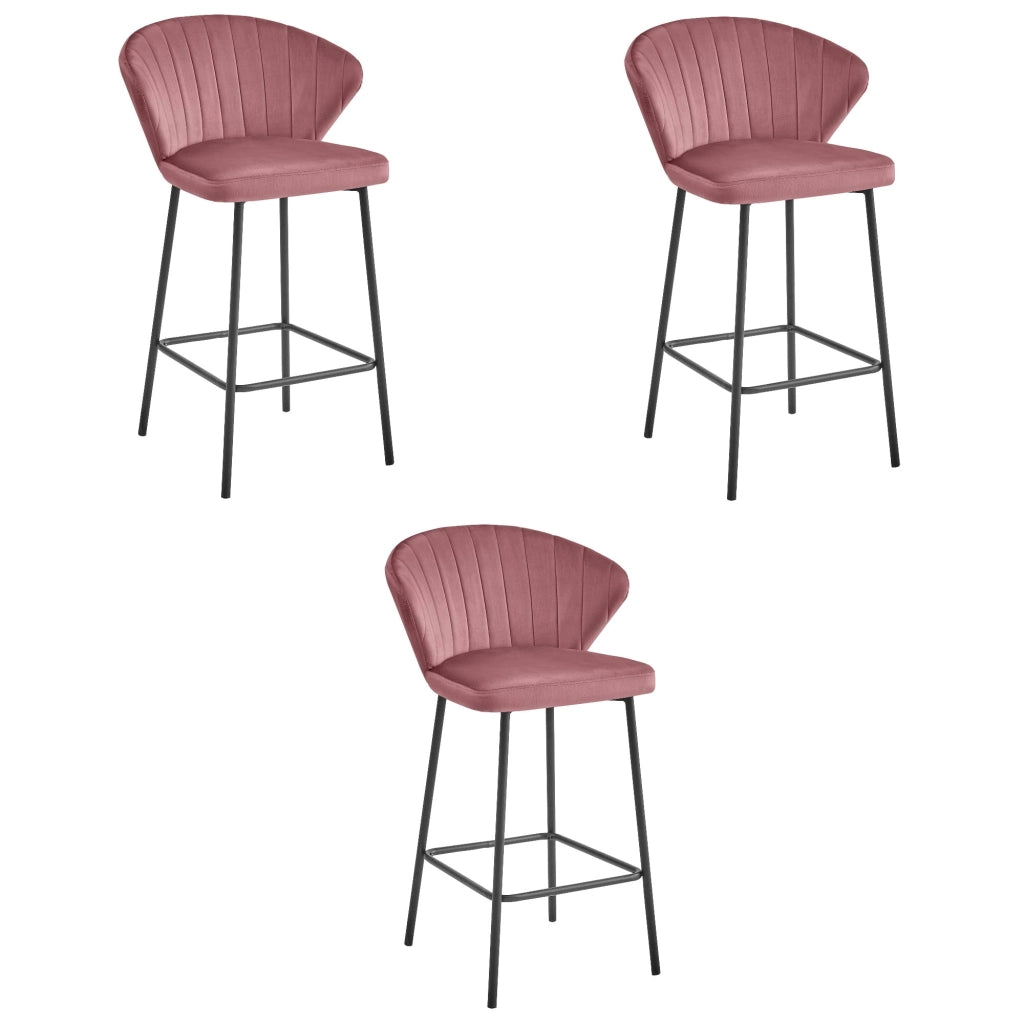 Sgabello Valora GATTA in velluto rosa scuro, design moderno per cucina x3