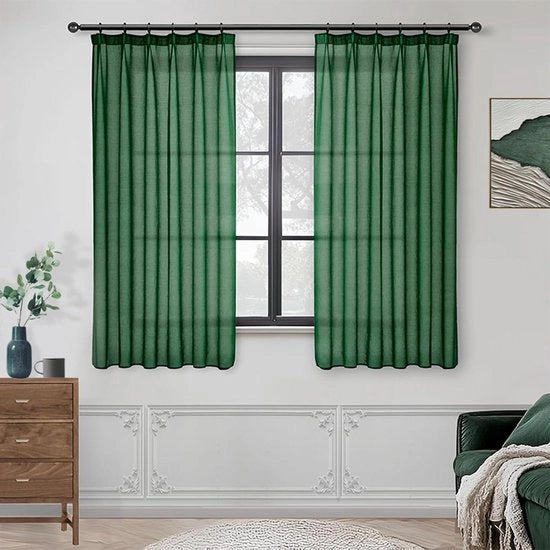 Set di tende trasparenti in verde scuro per salotto - design elegante e moderno - con lacci nascosti - 140 x 175 cm - 2 pezzi.