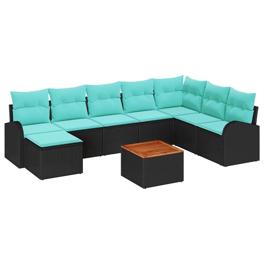 Set Divano da Giardino 9 pcs Nero e Turchese polyrattan 3356289