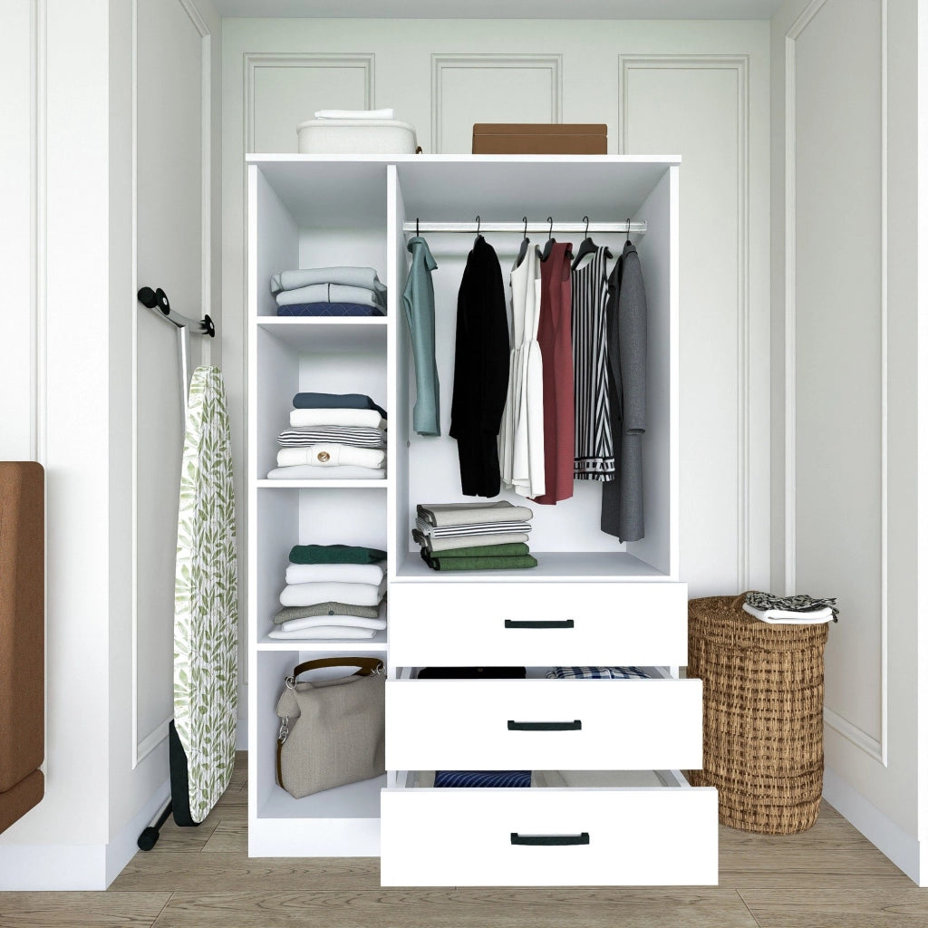 Armadio Camera da Letto Valdengo, Guardaroba 3 Ante 3 Ripiani, 90x47 cm Bianco