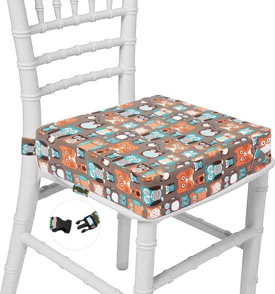 Alzatrici per Bambini - Sedia Elevatrice Portatile con 2 Sganci di Sicurezza, Piatto in PVC, Alzatrici per Bambini per Eettafel, Pieghevole, con Padrone di Piegamento (Uccello Arancione)