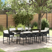 Set da Pranzo in 9 Pezzi con Cuscini - Rattan Polietilenico Nero