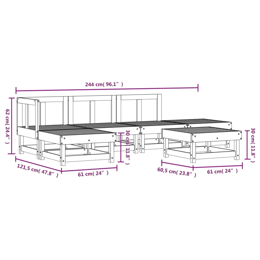 Set Salotto da Giardino 6 pz Bianco in Legno Massello di Pino 3186306