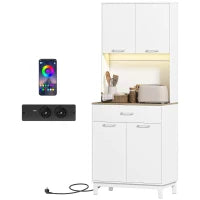 Credenza Moderna con Luci LED, Prese Elettriche e USB, 2 Armadietti e Cassetto, 71x40x180 cm, Bianco