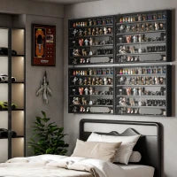 Vetrina a 5 Livelli a Muro con Ripiani Regolabili, in in Vetro e Truciolato, 80x9.5x60 cm, Nero