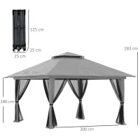 Gazebo Pieghevole 4x4 con Borsa da Trasporto, Picchetti, Funi e Sacchi di Sabbia Inclusi, 392x392x283 cm, Grigio