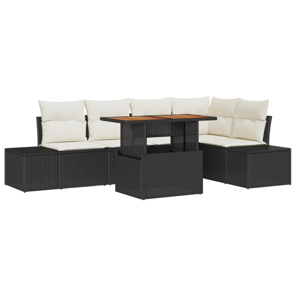 Set Divano da Giardino a 6 Pezzi con Cuscini Nero Rattan Sintetico