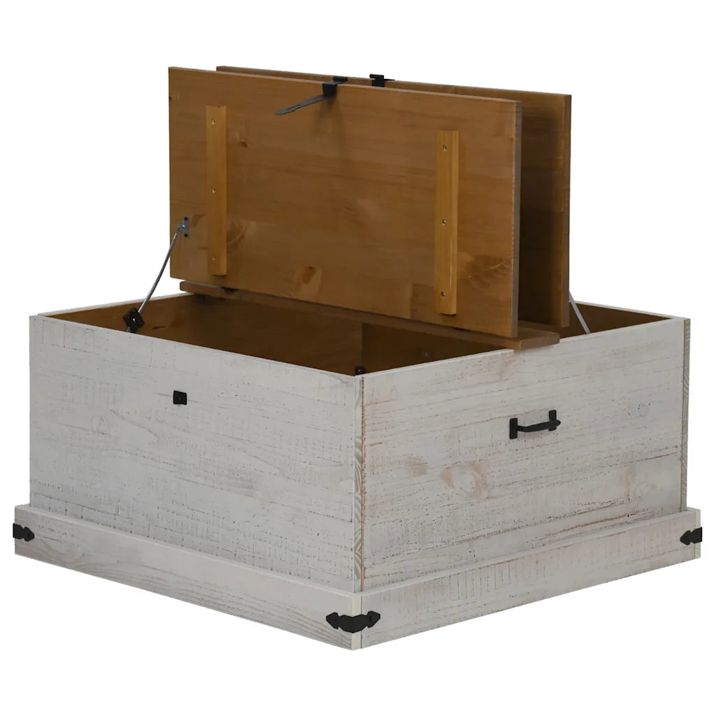 Cassapanca HALDEN Bianco 91x91x47 cm in Legno Massello di Pino