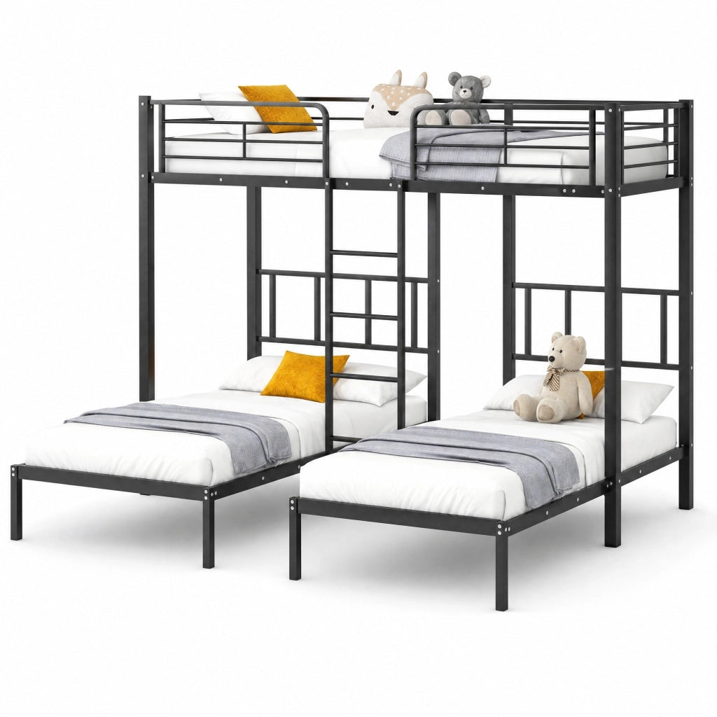 LETTO a castello triplo 90x200 cm Metallo Nero con scala e tavolo
