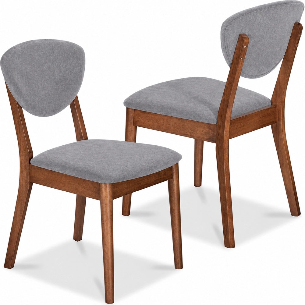 Set 2 Sedie da Pranzo in Legno Scuro Rivestimento in Tessuto Grigio 52x47x84 cm