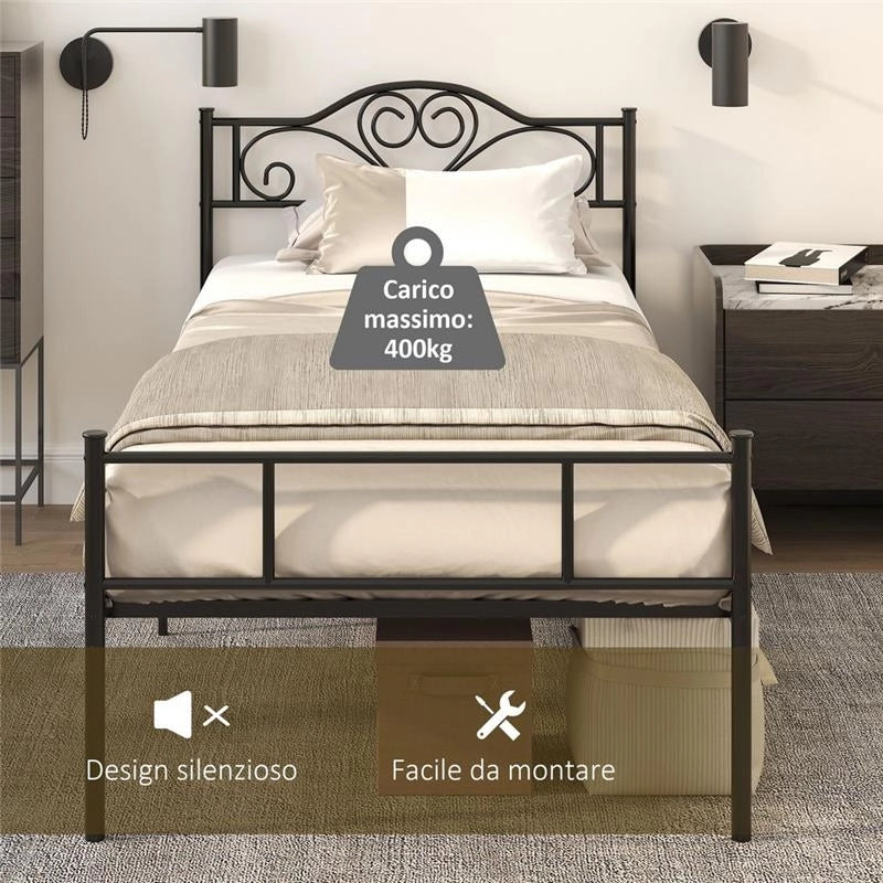STRUTTURA LETTO SINGOLO IN ACCIAIO CON DOGHE INTEGRATE TESTIERA E PEDIERA