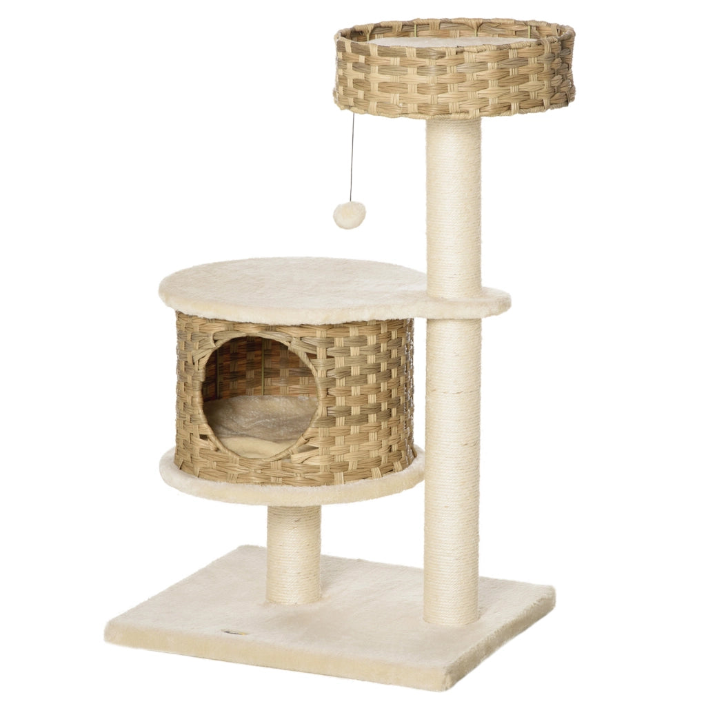 Tiragraffi per Gatti con Tana e Piattaforma ¨C zephmum ¨C Naturale e Beige 95 cm