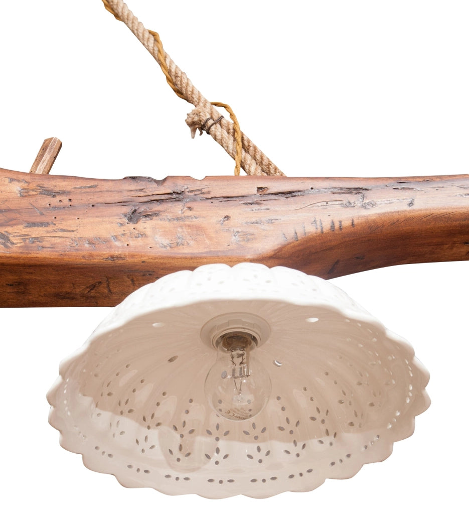 Biscottini Giogo lampadario in legno massello di tiglio finitura noce chiaro Made in Italy
