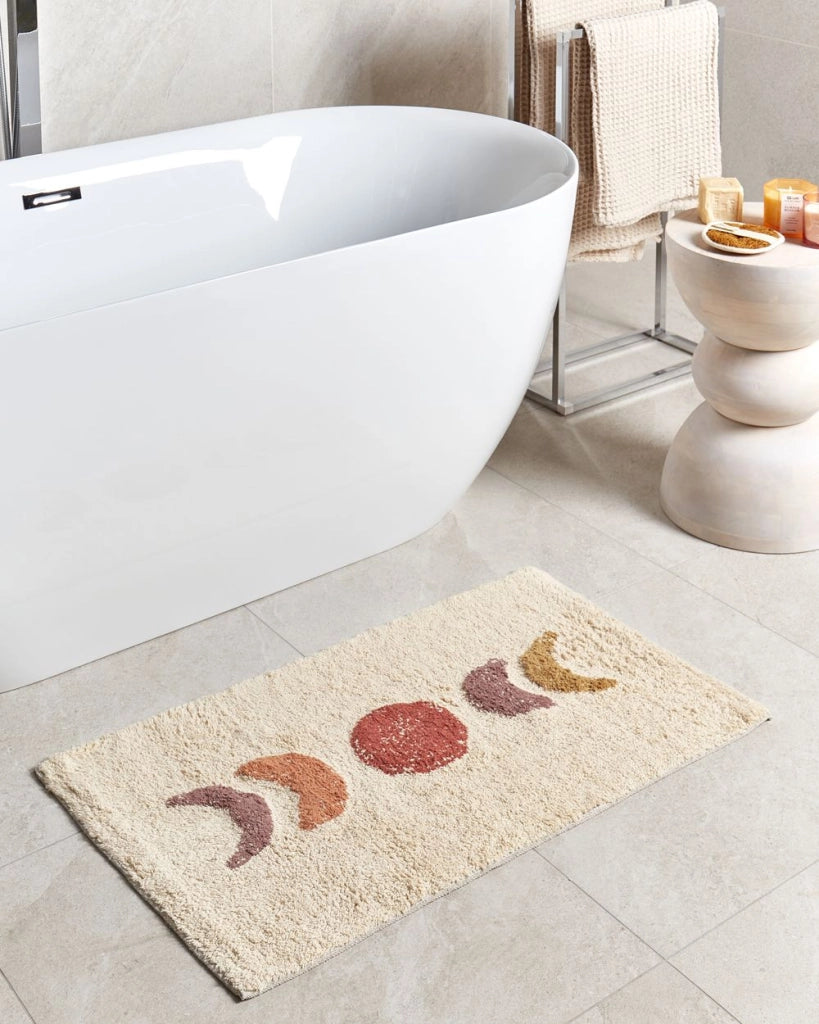 Tappeto da bagno in cotone beige 50 x 80 cm Forma rettangolare Motivo decorativo Tappeto da bagno Accessori da bagno Design moderno