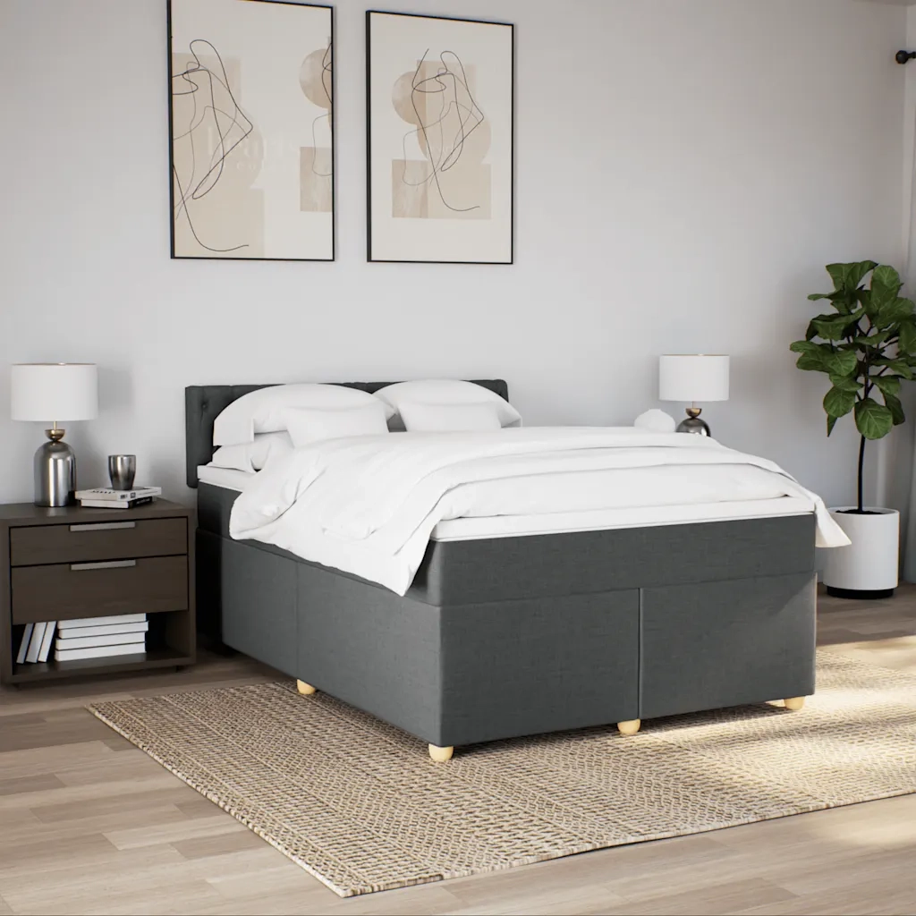 Giroletto a Molle con Materasso Grigio Scuro 140x190 cm Tessuto
