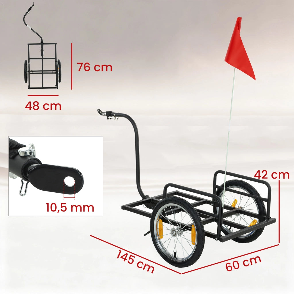 Carrello per Bicicletta da Carico 40 kg ¨C zephmum ¨C Acciaio 145x60x42 cm Nero