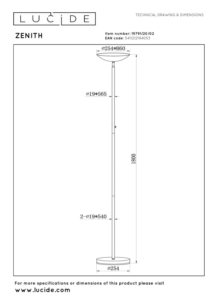 Lampada da terra LED 20W orientabile oro ZENITH Lucide