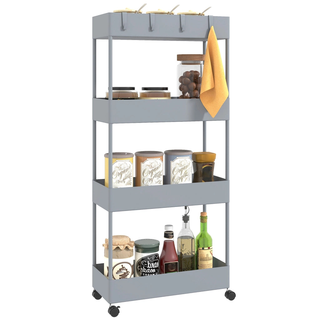 Carrello da Cucina 4 Ripiani ¨C Xylo ¨C con Ruote e 4 Cesti Rimovibili Grigio 40x19x90 cm