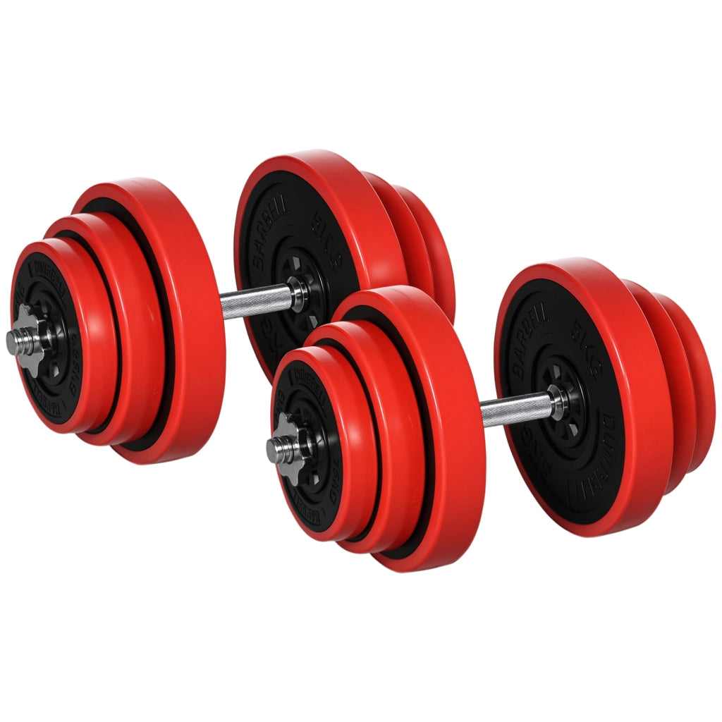 Set Manubri 40kg ¨C Xylo ¨C Rivestiti in Gomma, Metallo e Sabbia di Ferro, 45x26x26 cm, Rosso