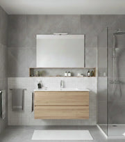 Mobile Bagno LOKI Già Montato 2 cassetti con piedini, lavabo e specchio Estepa 90x45 cm