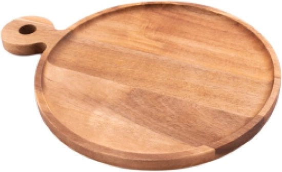 Tavolo da servizio in legno di acacia a forma rotonda con manico, tavolo per hamburger, 25 cm.