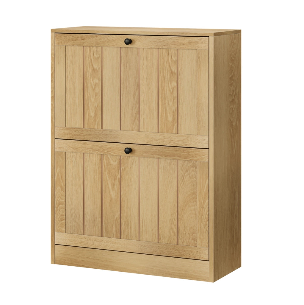 Scarpiera da terra con 2 vani a ribalta in MDF e truciolare; rovere