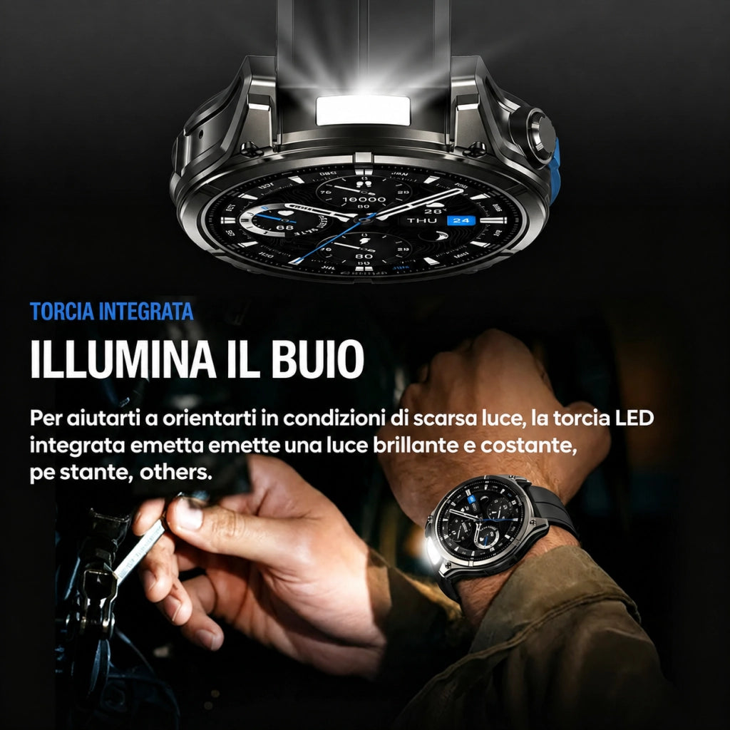 Smartwatch Orologio Intelligente con schermo AMOLED da 1;43 pollici; impermeabile 5ATM IP69K; monitoraggio della frequenza cardiaca; SpO2; sonno e attività sportiva