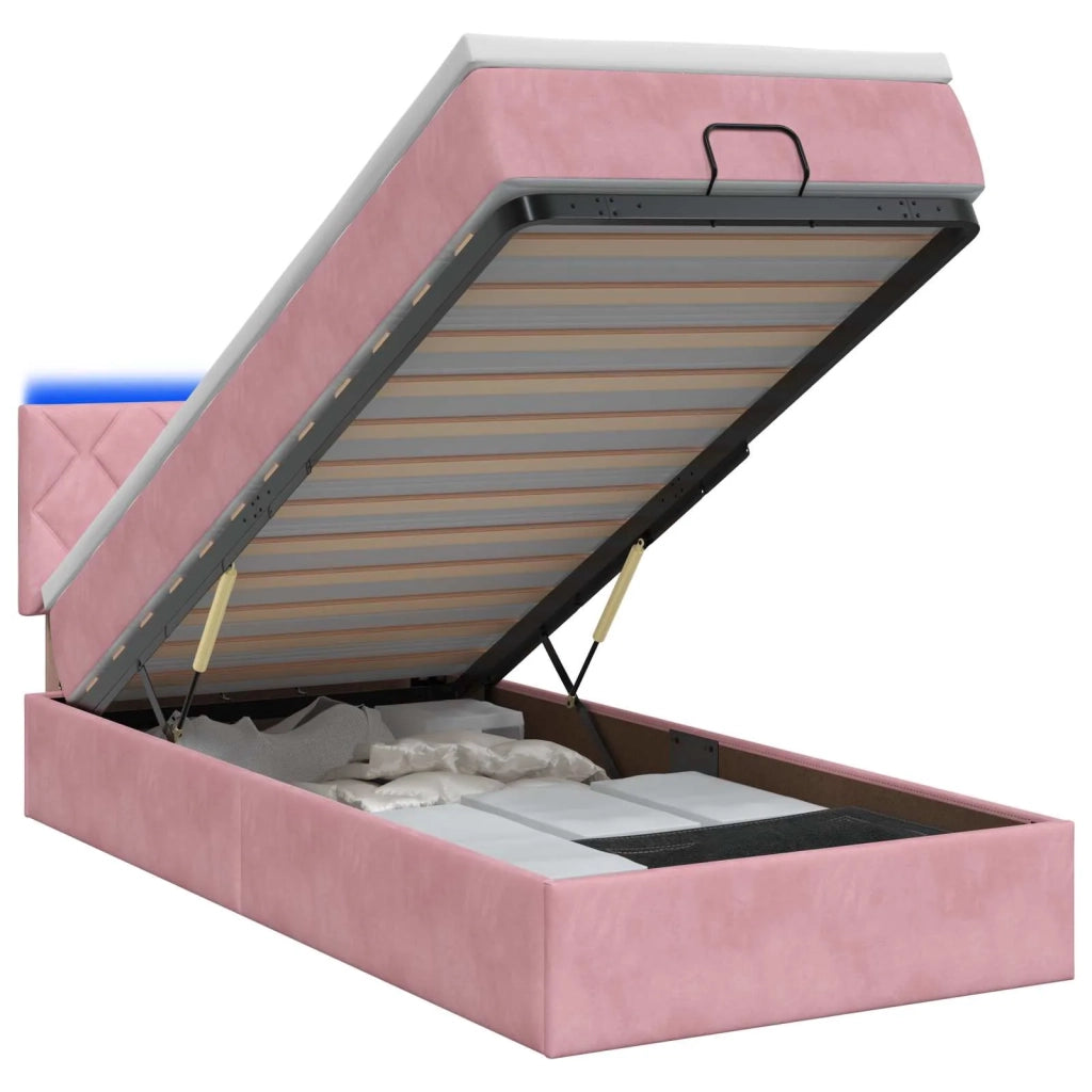 Letto Ottomano con Materasso e LED Rosa 90 x 190 cm Velluto 3457184