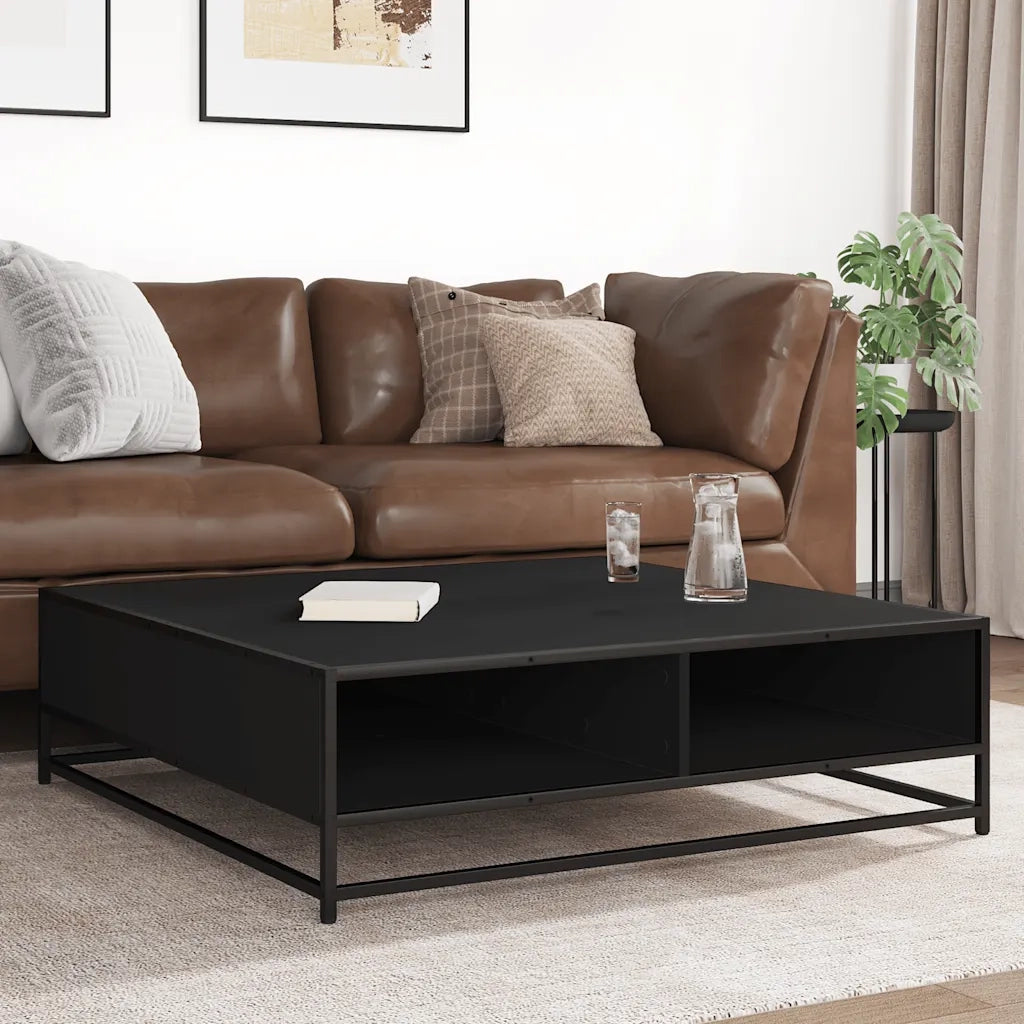 Tavolino Nero 100x100x30 cm Legno in Truciolato e Metallo 848774